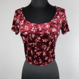 Forever 21 S Multicolor Floral Patterned Velvet Velour Crop Top Holiday Casual